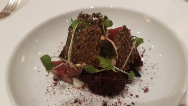 Roots and shoots, beetroot, hibiscus, sheep’s yoghurt, fermented garlic