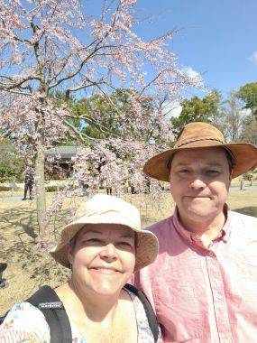 Two Tourists Blocking View of Cherry Blossom Tree