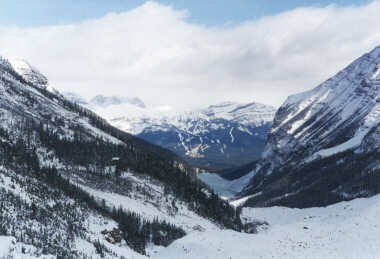 The Furthest Tea Hut (in winter; the Lake Louise Ski Resort can be seen in the distance)